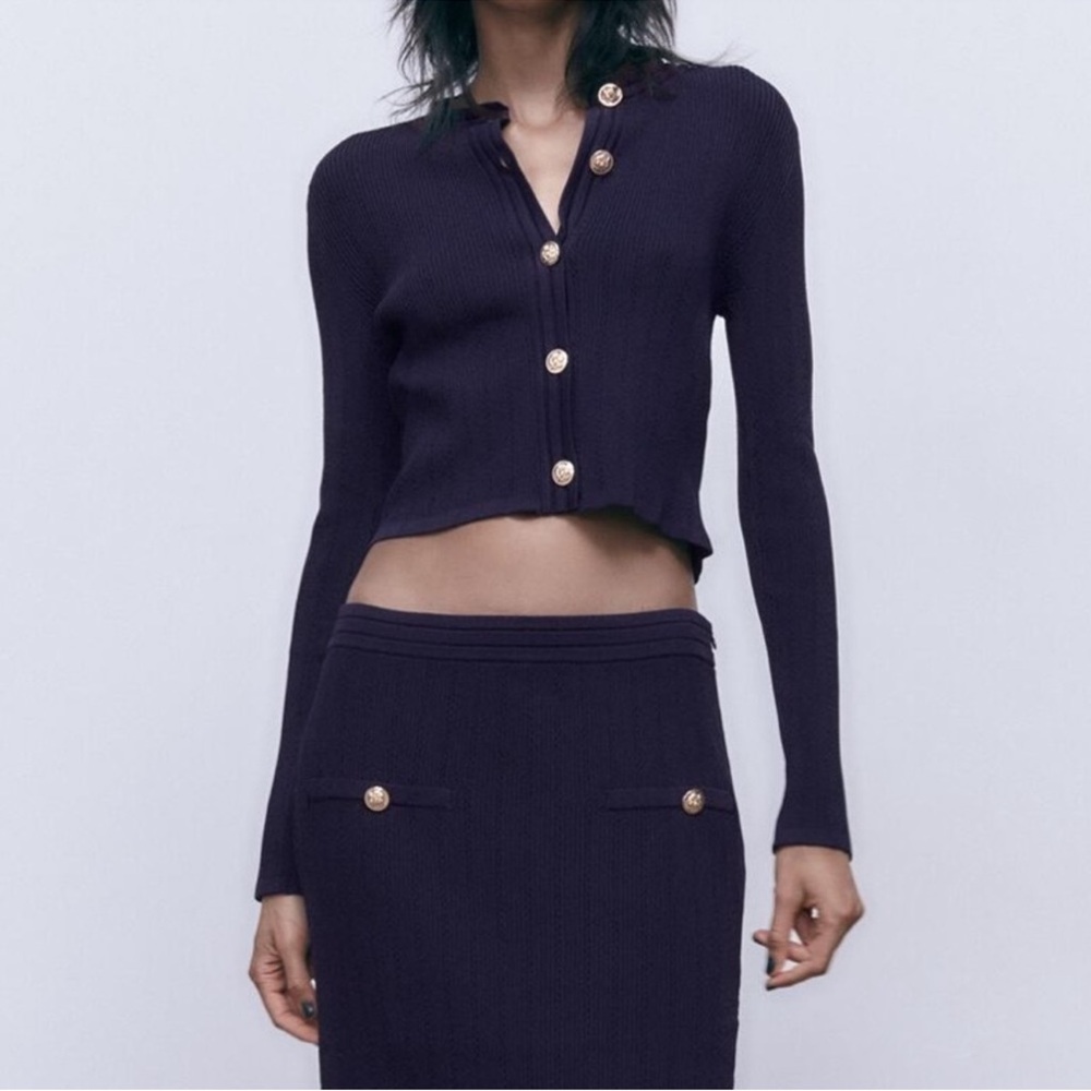 Zara Navy Button-Up Cardigan